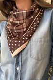 Plaid & Polka Border Triangle Silk Neckerchief Brown